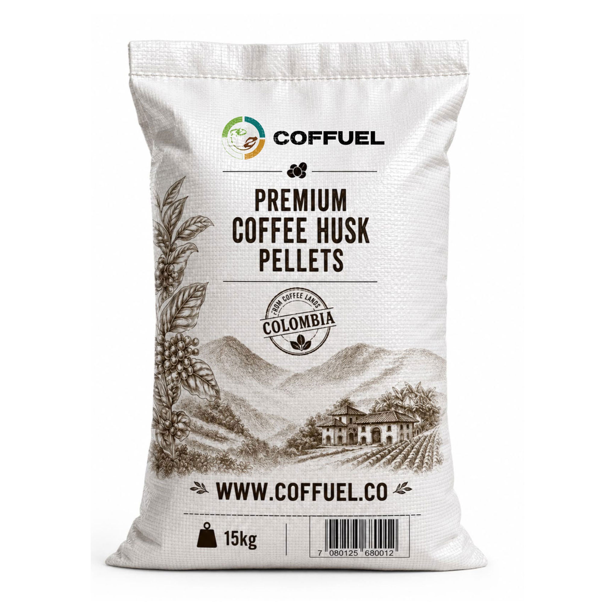 COFFUEL Coffee Husk Pellets 15kg Bag, for Pellet Stoves, Boilers, Ovens and Grills